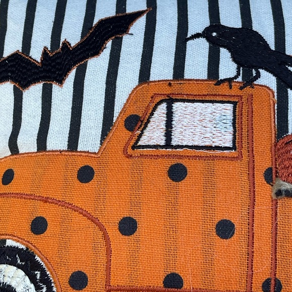 Witch Crafters Halloween Throw Pillow Truck Scene w/ Bats Crows & Pumpkins - Picture 4 of 8